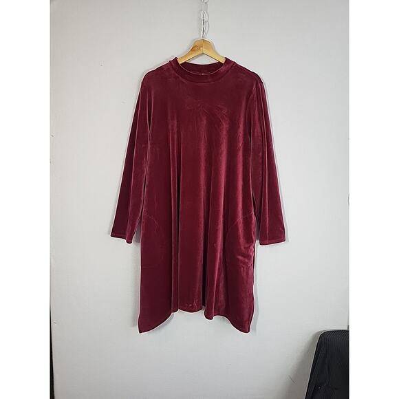 J Jill Pure Jill Velour Shift Dress Red XL Mock Neck Long Sleeve Soft Cozy Party - Picture 7 of 14